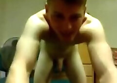 College boy jerks in his dorm room