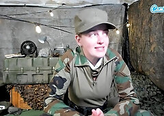Big Boob Solider Girl Fingering her Pussy while alone in Quarters