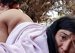 Hot Latin couple gets wild in the forest: deep throat, anal, pussy pounding, and a facial finish!