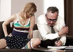 nasty blond teen gets 1st time coarse and unfathomable booty banged by a large wang lewd grand-daddy