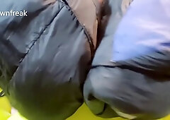 Down Jacket Fetish Lover Fucks Huge Down Sleepingbag On Air Mattress. Cumshot On Nylon