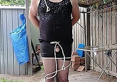 DAISY TIED TO A POLE IN TIGHT BLACK SHORTS