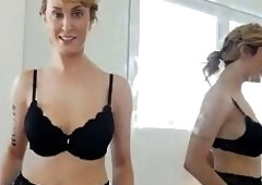 Beautiful busty blonde sucking a big cock and swallowing his cum