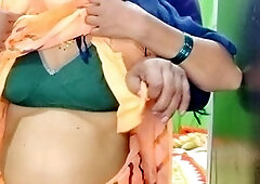 Indian bhabhi flirts with her devar using a cucumber in closeup with Hindi audio