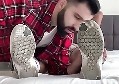 Sweaty white sock and foot fetish