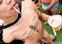 Basement group pool party turns into wild bareback gangbang with British lads