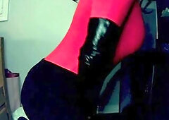 Forever Smiles Pt1! Masked in a masked female mask a very glad beauty puts on her leather gloves!