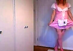 Pink maid's costume and stockings