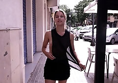 Naughty amateur teen flashing her perky tits in public