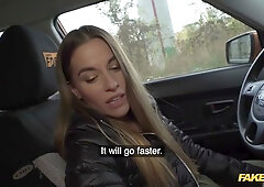 Czech beauty Eveline Dellai gives deep throat and takes a facial in the car after a roadside breakdown