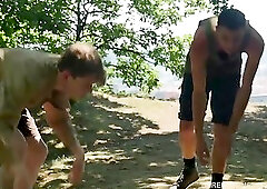 Camp Site Outdoor Bareback Threesome Spit Roast