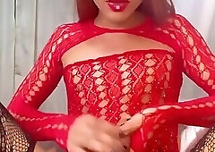 Kim red fishnet cum