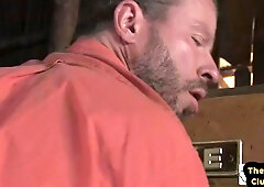 Cowboy with a big dick in a hat fists hay hard in the stable