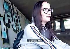 PublicAgent very hawt slender Teen going throughout a breakup meets thick schlong outdoors below a bridge