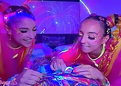 Sasha Tatcha and Madison Steele Shine in Body Paint for a Neon Threeway