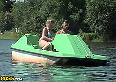 Titted blonde fucked hard in a boat