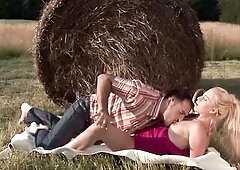 Carla Cox Gets Drilled Coarse in a Ribald Field and Ends Up with Cum All Over Her Face