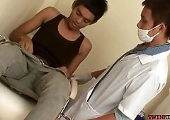 Chinese twink pees and gets fucked by the doctor after check-up