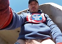 Jerked, big cock outdoor, in spanish