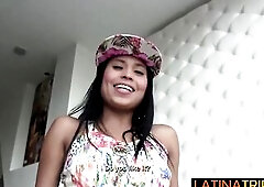 Hawt Lalin gal drank large dick in advance of coarse twat banging with white ally with giant rod