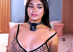 Busty curly brunette with big boobs fucks on couch