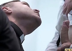 Teen boy indulges in a sexy fling with the old priest