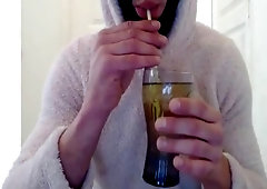 sissy femboy crossdresser self urinate guzzling