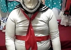 vinyl Sissy College doll does breathplay spandex mask gasmask eva helmet