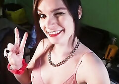 Cute Tiny Brunette hair trans gal showing off her hot body in hawt underware