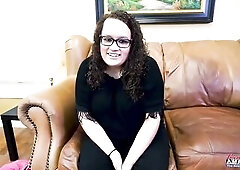 Breasty Brunette hair Harper B big beautiful woman Try-out Sloppy Deepthroat Greedy Gulp!