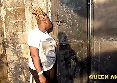 Curvy ebony queen embraces doggystyle with a massive BBC in the garden