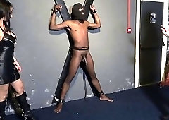 Small dick black dude gets cock tortured by two girls