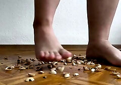 Have a fun the pleasuring sound of pistachio shells crunching underfoot as a 130 kg woman not fast walks across a floor overspread with empty shells. 