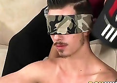 Chained slave boy has been trained to please