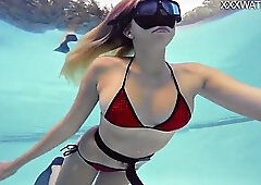 Super hot underwater girls strip and masturbate