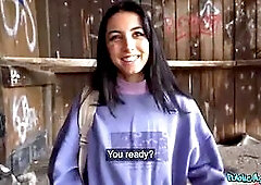 Lovely italian pulls milky thong to one side for my Big Dick - public agent