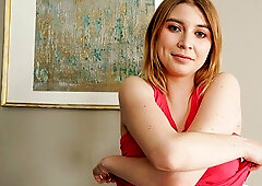 Spicy soloing girlfriend Kami Yammy is touching her shaved pussy