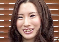 Japanese woman explores herself with a vibrator during an uncensored casting session