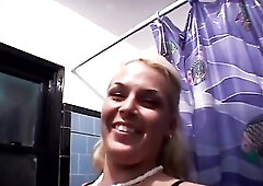 Marvelous golden-haired coed sucks slutty penis in baths