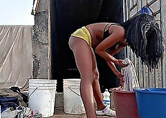 Washing My Daddys Clothes After He Fucked the Piss Out My Pussy!!