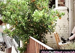 Amateur redheaded lesbian babes with bushy snatches, curvy Panda and freckled Abby, lick and finger every other on their 1st date