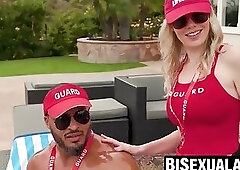 Rebel Rhyder sucks and rides two bisexual cocks in one go