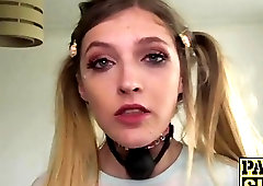 Tiny teen pussy is dominated by horny hung dude's cock