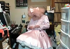 Pink Satin Sissy in chains