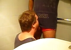 worship masters cock in red shorts