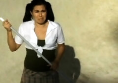 Small titted brunette teen fingering on the bed