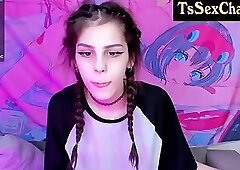 thin tranny chick jerks on cam