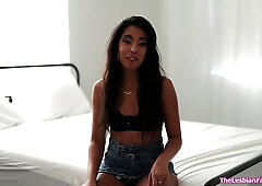 Latina lesbian sucking bffs tits while fingering her pussy