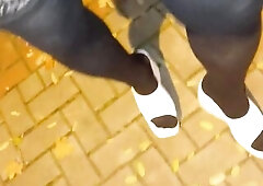 latex mini and lace tights with platform wedges