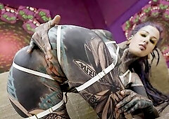 Tattooed slut bent over and begging her ass gets punished balls deep while that pussy stays untouche